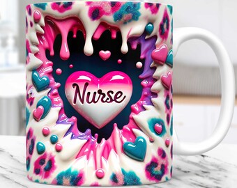 Cute Nurse Mug Wrap, Nurse Mug PNG Sublimation Design, 11oz and 15oz Nurse Coffee Cup Template, Heart Hole in a Wall Nurse Mug Wrap