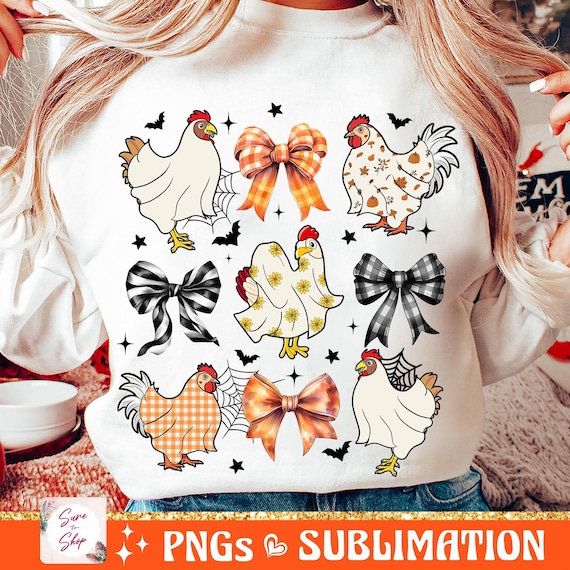 Coquette Chicken Png, Coquette Halloween Png, Chicken ghost Png, Halloween Chickens Png, Western Halloween png Sublimation, Chicken Lover