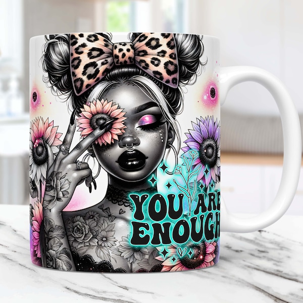 Daily Affirmations Mug Wrap Sublimation Design Mug Templates PNG, Inspirational Black Woman Mug Png, Motivational 11oz & 15oz Mug Wrap