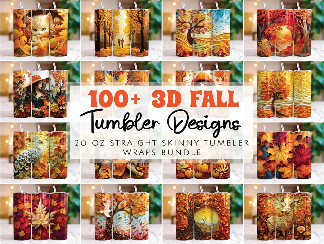 3D Fall Tumbler Wrap Bundle 20 Oz Skinny Tumbler Sublimation Designs ...