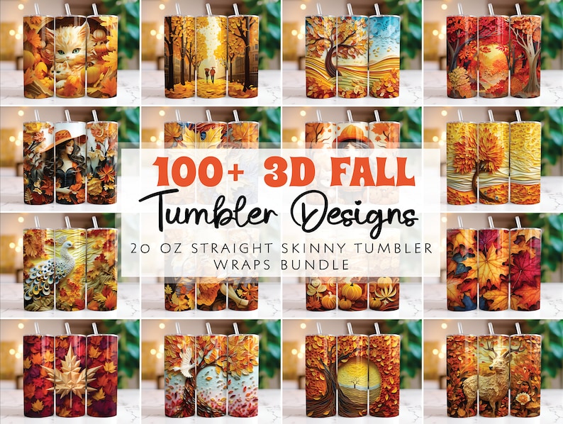 3D Fall Tumbler Wrap Bundle 20 Oz Skinny Tumbler Sublimation Designs ...