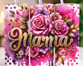 Floral Mama Tumbler Wrap 20 oz Skinny Tumbler PNG Mama Sublimation Design Mom Life Seamless Mother's Day Tumbler Wrap, Digital Download