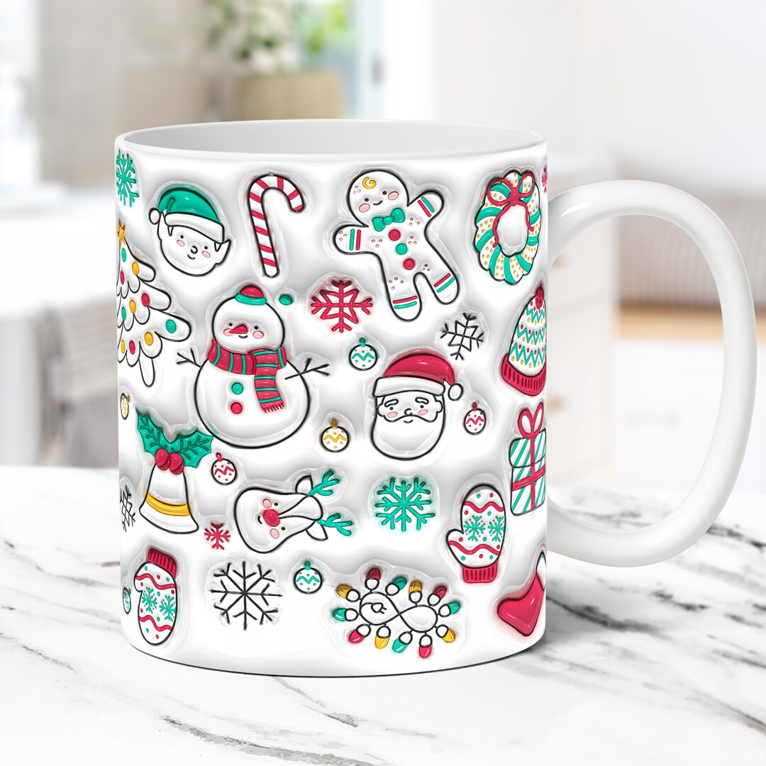 3D Christmas Mug Wrap, Snowman Santa Mug Wrap Sublimation Design PNG ...