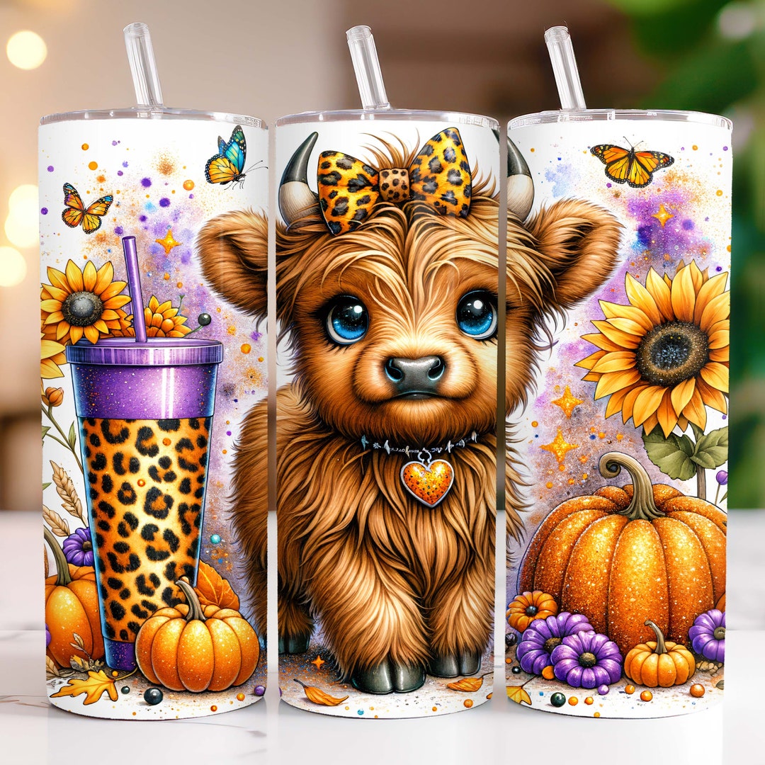 Halloween Highland Cow Tumbler Wrap 20oz Skinny Tumbler Sublimation ...