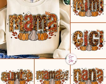 Fall Mama Nana Gigi Mimi-bundel png, herfstcoquette pompoen, herfstvibes png, herfstcoquette png, coquette herfstluipaard sublimatieontwerpen