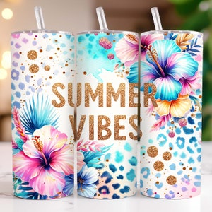 Sommarmössa med sublimeringsmönster, blommig sommarvibbar, tropisk tumbler png, digital nedladdning bild 1