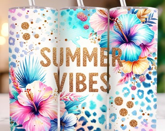 Summer Tumbler Wrap 20oz Skinny Sublimation Tumbler Design, Floral Summer Vibes Tumbler Wrap, Tropical Tumbler Png, Digital Download