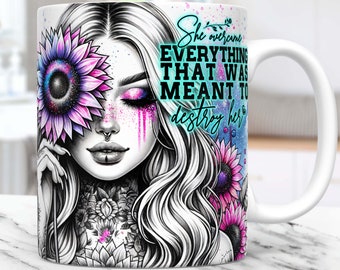 Daily Affirmations Mug Wrap Sublimation Design Mug Templates PNG, Floral self love Mug Png, Motivational 11oz & 15oz Mug Wrap