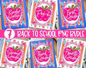 Preppy Teacher Apple PNG Bundle, Back to School Stripes Pre-K To Fifth Grade Design, First Day Of School Png