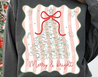 Preppy Christmas Coquette Png, Christmas Tree png, Merry and Bright png, Merry Christmas png, Christmas Bow png design, Christmas Shirt png