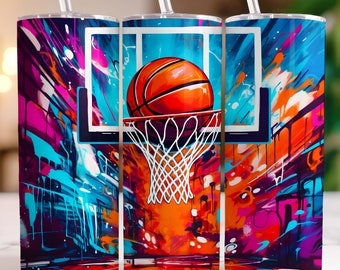Fondo de graffiti para vaso de baloncesto, diseño de sublimación para vaso delgado de 20 oz, vaso recto y cónico PNG, descarga digital