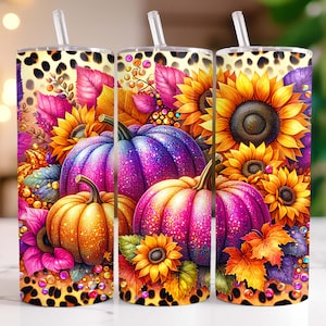 Pumpkins Fall Tumbler Wrap, 20oz Skinny Tumbler Sublimation Design, Pumpkin Tumbler Png, Floral Fall 20oz Tumbler Wrap, Digital Download