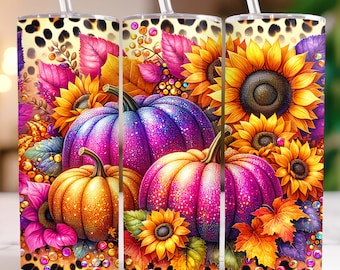 Pumpkins Fall Tumbler Wrap, 20oz Skinny Tumbler Sublimation Design, Pumpkin Tumbler Png, Floral Fall 20oz Tumbler Wrap, Digital Download