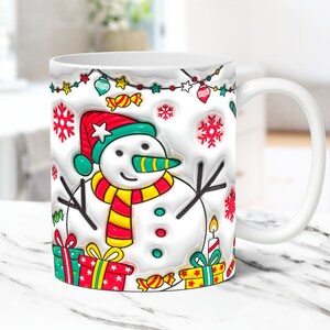 3D Christmas Mug Wrap Bundle Inflated Christmas Mug Wrap Sublimation Design PNG Puffy Christmas Mug Design 11oz and 15oz Coffee Cup Template image 9