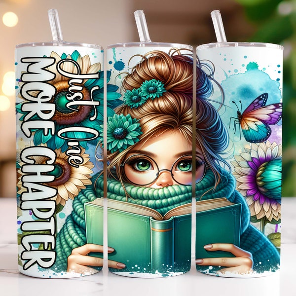 Flower Book Tumbler Wrap, 20 oz Skinny Sublimation Tumbler Design, Watercolor Floral Sublimation Design, Sunflower Reader Tumbler PNG Wrap