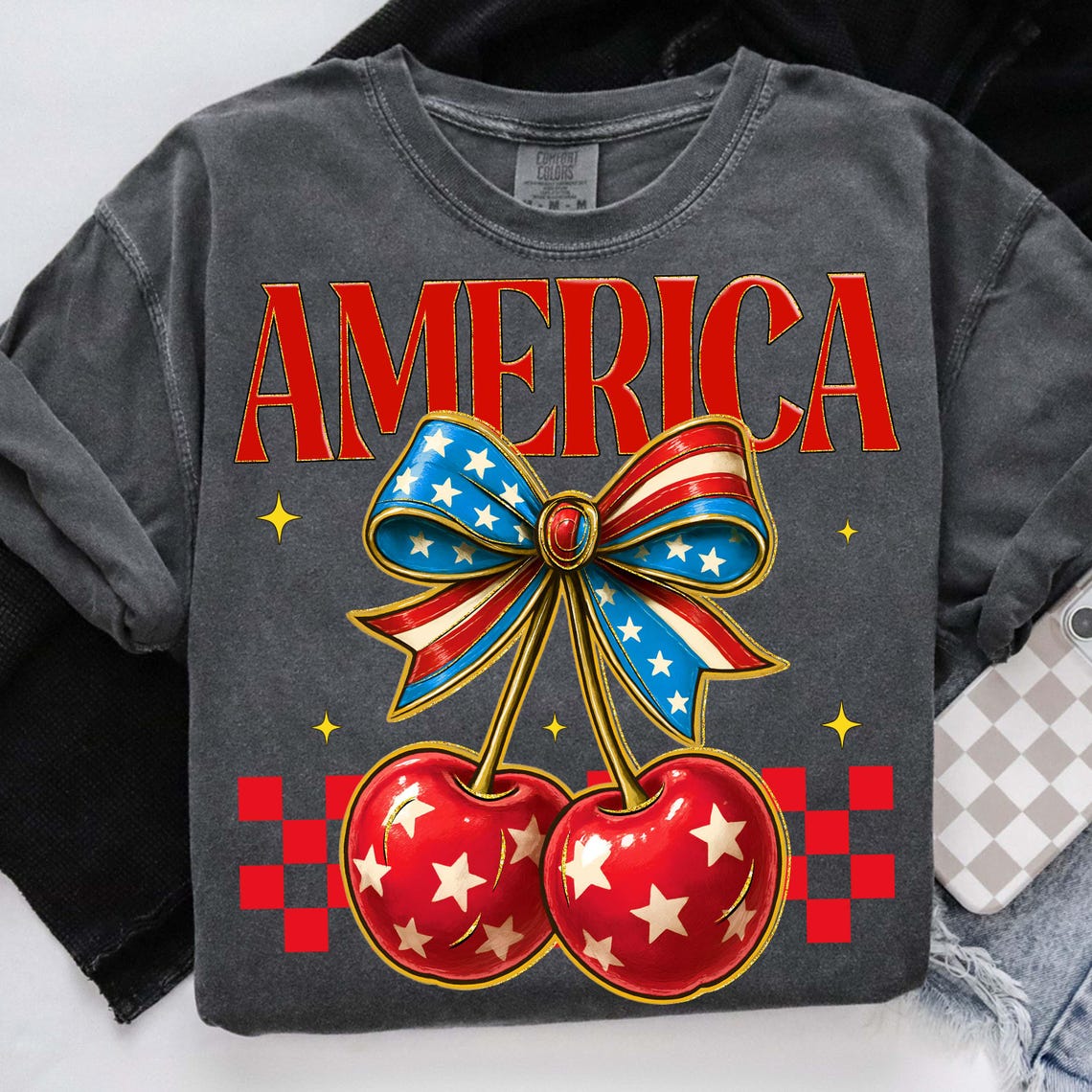 Retro Cherry America Coquette PNG, 4th of July Png, America Checkered ...
