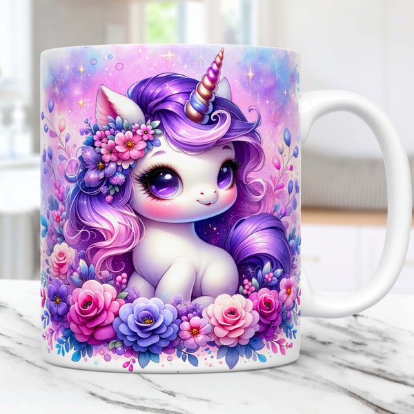 Baby-Einhorn-Becher-Verpackung, 11 Unze und 15 Unze Becher-Vorlage Niedliche Tasse Sublimationsdesign PNG, Einhorn-Becher-Wrap-Vorlage, sofortiger digitaler Download