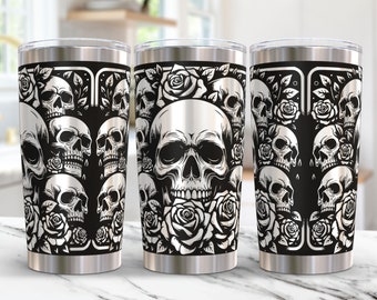 Schädel Tumbler Wrap Laser svg, Schädel mit Blume 20 Unze Tumble Wrap svg Design, Laser-Gravur-Svg, 20 Unze Blumen gravierte Tumbler Laser-Datei