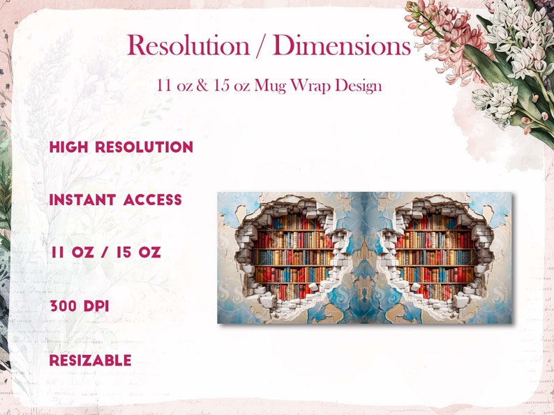 K&ouml;nnte beinhalten: Ein digitales Design f&uuml;r eine Becherverkleidung mit einem B&uuml;cherregal mit B&uuml;chern in verschiedenen Farben, die aus einer rissigen Wand zu brechen scheinen. Das Design ist hochaufl&ouml;send, 300 DPI, und f&uuml;r 11 oz und 15 oz Becher anpassbar.