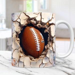 3D American Football Mug Wrap, 3D Cracked Hole Football Mug Wrap Sublimation Design PNG, 3D Mug Design 11oz and 15oz Sport Mug Wrap
