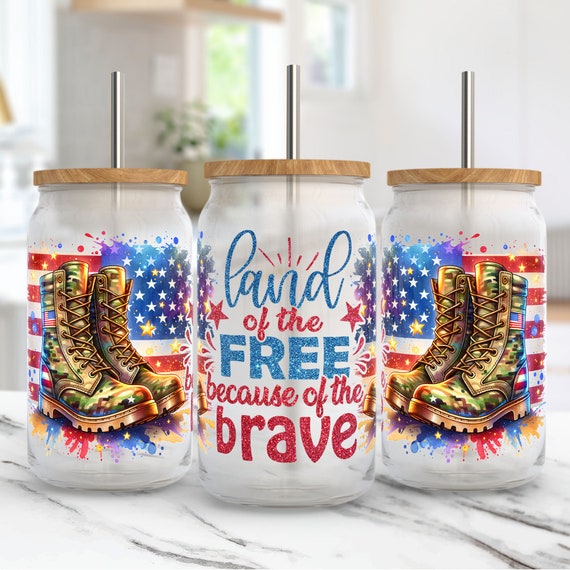 Veteran Memorial 16oz Glass Can Wrap, Patriotic Tumbler Wrap Sublimation Design PNG, 4th of July Libbey Glass Wrap, Digital Download