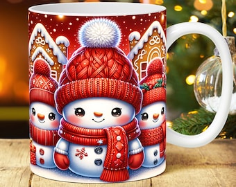 Caneca de Natal de boneco de neve fofa, design de sublimação de caneca de boneco de neve PNG, design de prensa de caneca de boneco de neve PNG, modelo de caneca de Natal de 11 onças e 15 onças