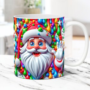 3D Santa Christmas Mug Wrap Cute Mug Wrap Sublimation Design 3D Santa Claus 15oz 11oz Coffee Cup Template 3D Christmas Mug PNG Press Design