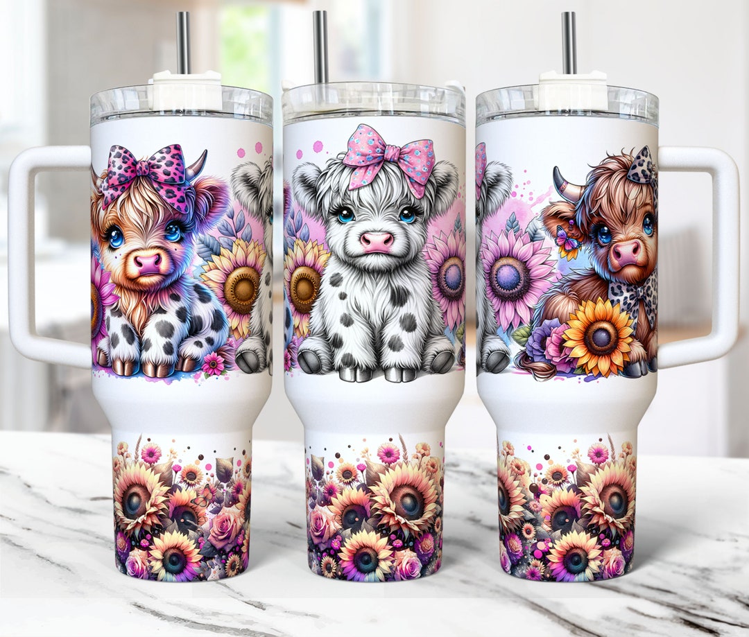 Baby Highland Cow 40oz Tumbler Wrap, 40oz Quencher Sublimation Design ...
