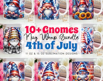 4 juli kabouters mok wrap bundel patriottische mok wrap sublimatie ontwerpen png, 11 oz en 15 oz mok sjabloon, kabouter 4 juli mok wrap