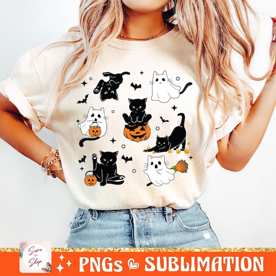 Cute Halloween Ghost Boo Cat Png, Halloween Cat PNG, Halloween Shirt Png, Halloween Pumpkin Cat Png, Autumn Sublimation Shirt Designs
