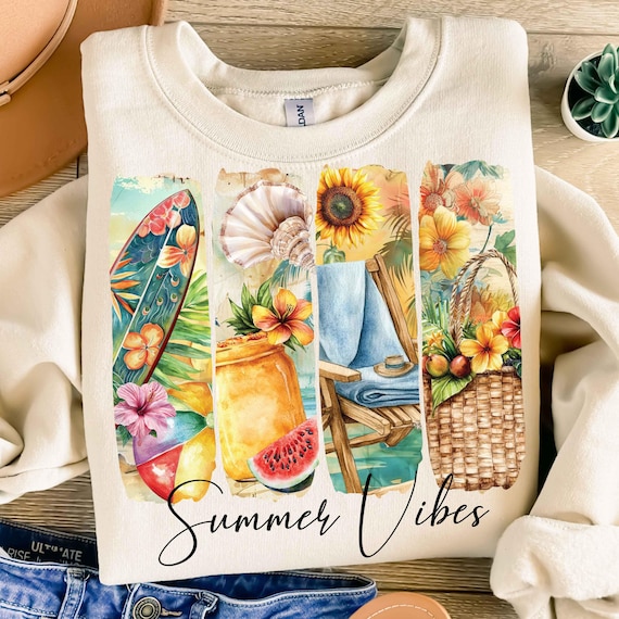 Summer Vibes PNG, Retro Summer Png, Beach Scene Sublimation PNG, Summer Sublimation Designs, Summer Shirt Png, Brushstroke Summer Png