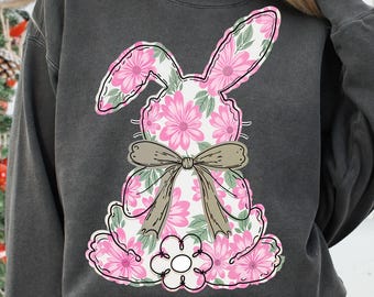 Coquette Easter Bunny Floral png Coquette Easter png Easter Bunny png Retro Easter png Girly Easter Kids Bow Design Spring Floral Bunny png