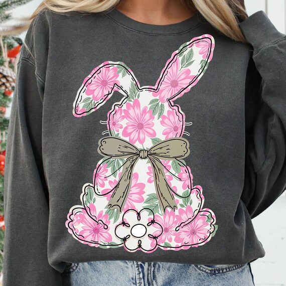 Coquette Easter Bunny Floral png Coquette Easter png Easter Bunny png Retro Easter png Girly Easter Kids Bow Design Spring Floral Bunny png