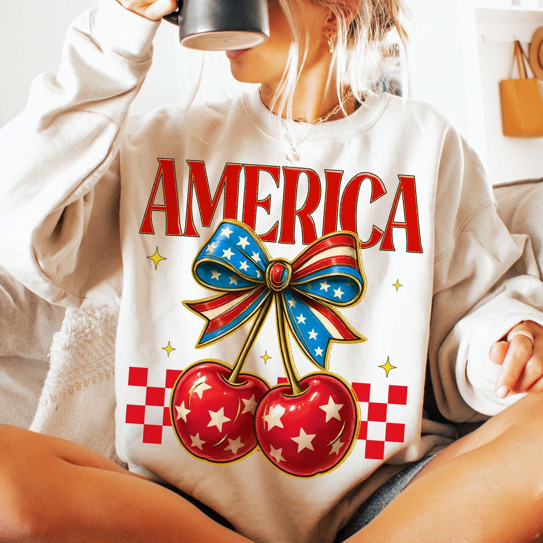 Retro Cherry America Coquette PNG, 4th of July Png, America Checkered ...