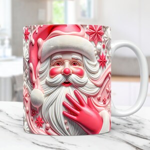 3D Santa Christmas Mug Wrap Cute Santa Claus Mug Wrap Sublimation Design PNG 15oz 11oz 3D Coffee Cup Template 3D Christmas Mug Press Design