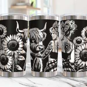 Highland Cow Tumbler Wrap Laser Svg, 20oz Laser Engraved Tumbler Wrap, Highland Cow 20 oz Tumbler Laser File Svg Design, Laser Engraving Svg