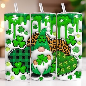 Gobelet gonflé 3D de la Saint-Patrick Gobelet gonflé 20 oz PNG Design par sublimation Gobelet gonflé 3D gnome emballage emballage de verre de la Saint-Patrick image 1