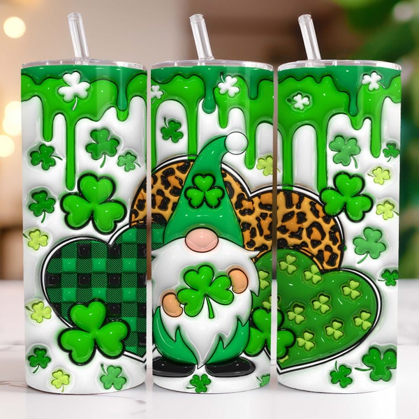 3D Inflated St Patrick's Day Gnome Tumbler Wrap 20 oz Tumbler PNG Sublimation Design 3D Puffy Gnome Tumbler Wrap St Patrick's Tumbler Wrap