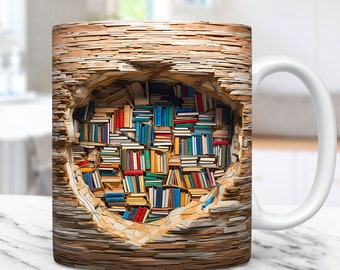 3D-bokmuggomslag, bokhyllemuggomslag, sublimeringsdesign PNG, 3D-bokälskaremuggomslag, 11oz och 15oz kaffemuggomslag, digital nedladdning