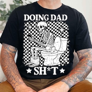 Doing Dad Shit PNG, Checkered Dad Father's Day Png, Funny Skeleton Toilet Sublimation Design, Retro Dad Png, Design For Men, Gifts For Him