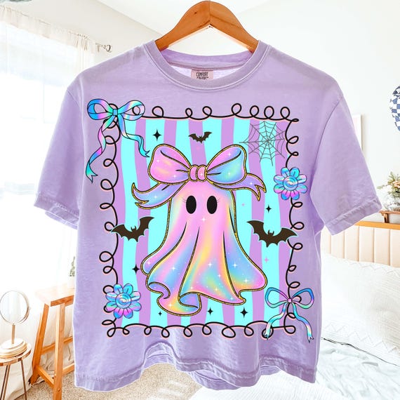 Preppy Coquette Iridescent Ghost Png, Halloween Shirt png, Girly Halloween Png, Ghost Pumpkin Png, Cute Ghost Png, Boo Halloween Design