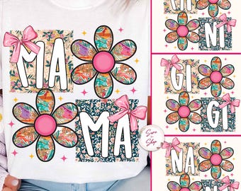 Floral Mama Coquette PNG Bundle, Matching Mama mini png, Mama Floral Png, Preppy Mama Png, Gift for mom, Mothers Day png, Preppy Mama Png