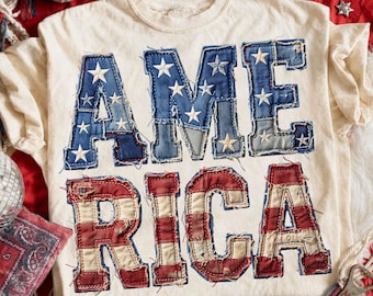4th of July Faux Patchwork America Png, USA Png, 4th of July Png, American Flag Png, USA Flag Png, Patchwork Patriotic Design, Digital File