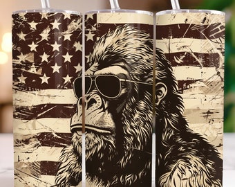 Bigfoot 4th of July 20 oz Tumbler Wrap Sublimation Design, American Flag Patriotic Bigfoot Tumbler PNG Design Templates, Digital Download