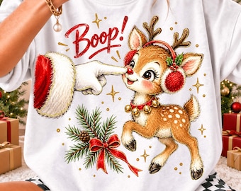 Distressed Christmas Boop PNG, Reindeer Santa Boop Png, Retro Christmas Png, Trendy Xmas png, Christmas Sublimation Design, Digital File