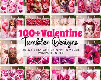Valentine Tumbler Wrap Bundle, 20oz Skinny Valentine Tumbler Sublimation Designs, Valentines day Tumbler PNG, Instant Digital Download