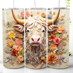 3D Baby Highland Cow 20 oz Tumbler Wrap, Skinny Tumbler Sublimation Design, Straight & Tapered Tumbler PNG, Instant Digital Download