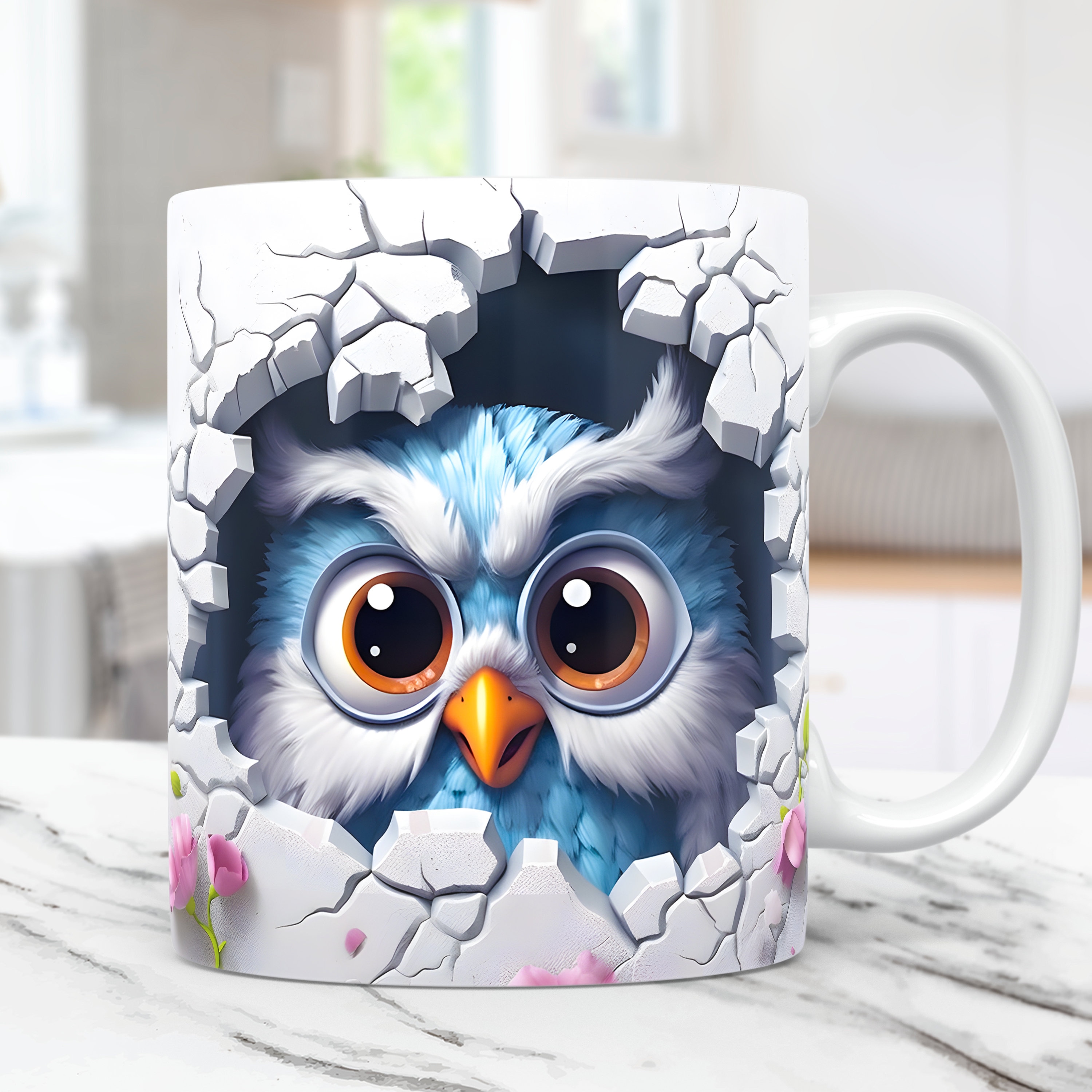 3D Baby Owl Mug Wrap 11oz and 15oz Mug Template Hole In A Wall Mug Sublimation Designs, Mug Wrap Tem