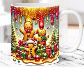 Cute Gingerbread Christmas Mug Wrap, Gingerbread Mug Wrap Sublimation Design PNG, Christmas Mug Press Design, 11oz and 15oz Mug Template