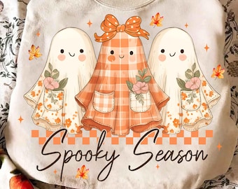 Preppy Floral Ghost Png, Floral Ghost Patchwork png, Spooky Season Png, Fall Pumpkin png, Autumn png, Halloween png, Fall Sublimation Design
